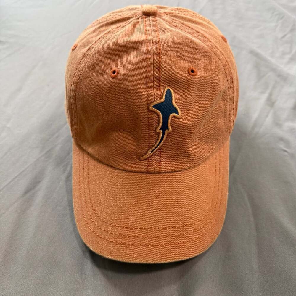 Sportsman Orange Cotton Baseball Cap With Embroidered Shark Logo